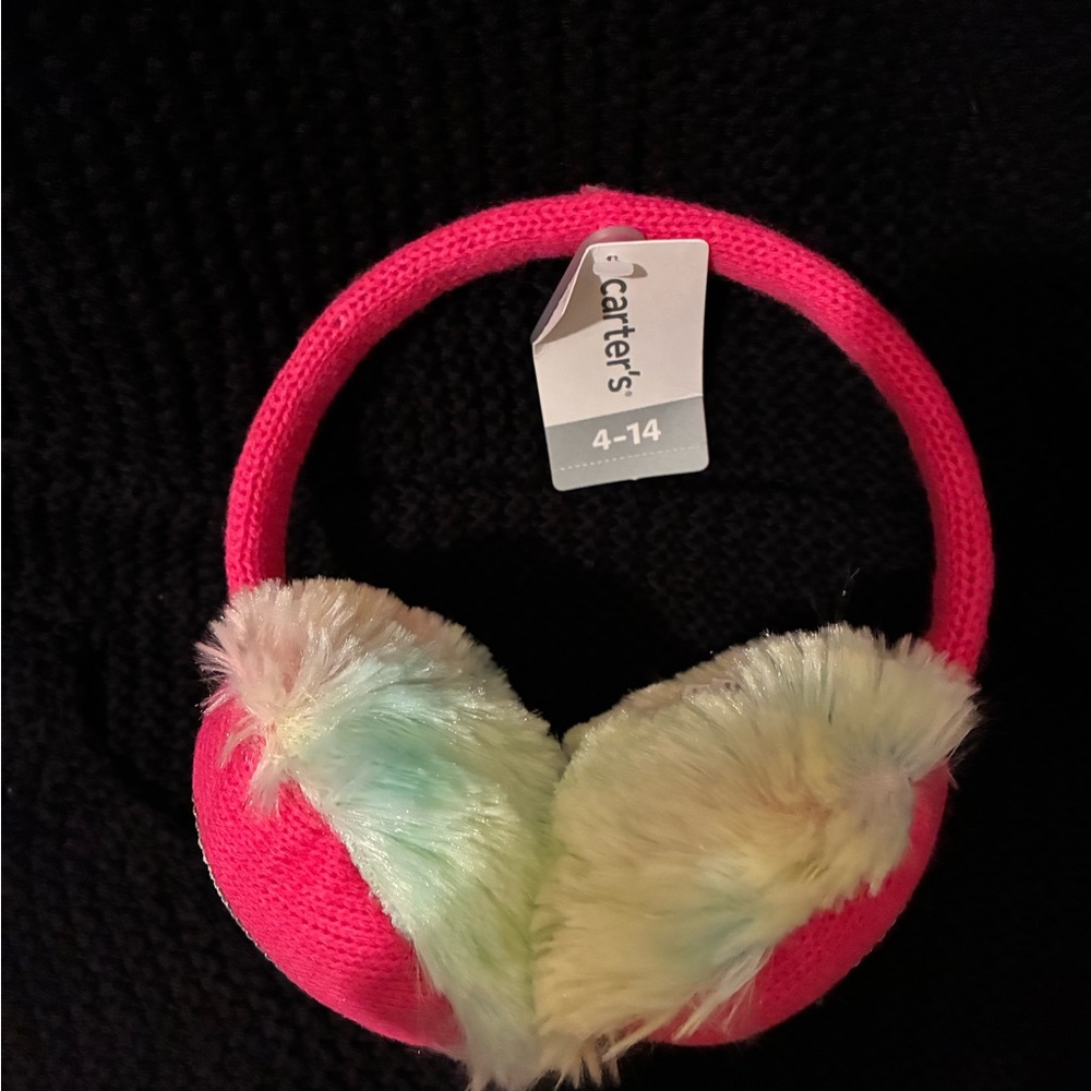 Carter’s pink fuzzy earmuffs with sequin hearts